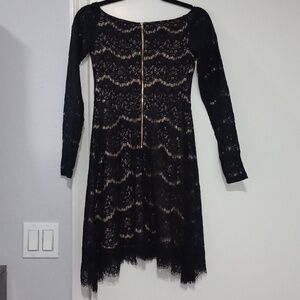 Xhilaration Black Lace Crochet Knit Long Sleeve Dress Size XS